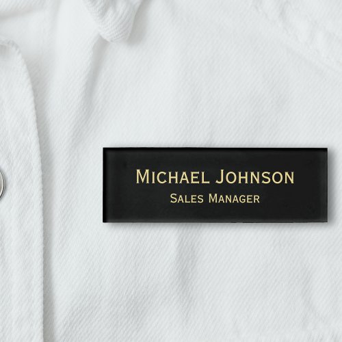 Personalized Professional Faux Gold Black Magnetic Name Tag
