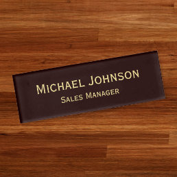 Personalized Professional Faux Gold Brown Magnetic Name Tag