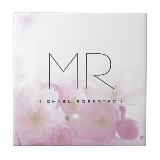 Personalized Professional Monogram Minimal Floral Ceramic Tile (Front)