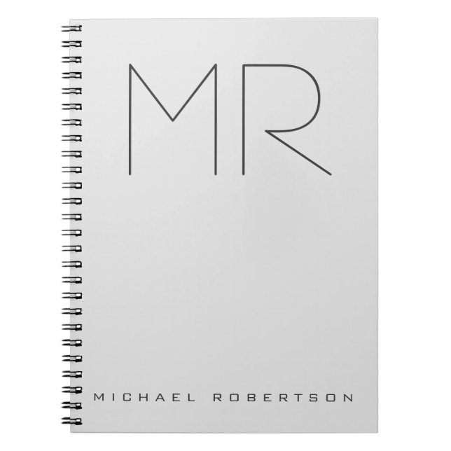 Personalized Professional Monogram Minimalist Gray Notebook (Front)