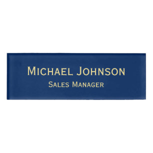 Personalized Professional Navy Blue Gold Magnetic Name Tag