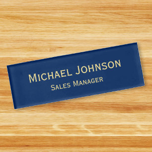 Personalized Professional Navy Blue Gold Magnetic Name Tag