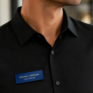 Personalized Professional Navy Blue Gold Magnetic Name Tag