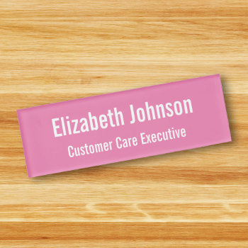 Personalized Professional Plain Pink Magnetic Id Name Tag by iCoolCreate at Zazzle