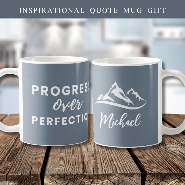  Personalized Progress Over Perfection Quote Gray Coffee Mug (Creator Uploaded)