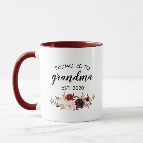 Personalized Promoted to Grandma Floral Burgundy Mug