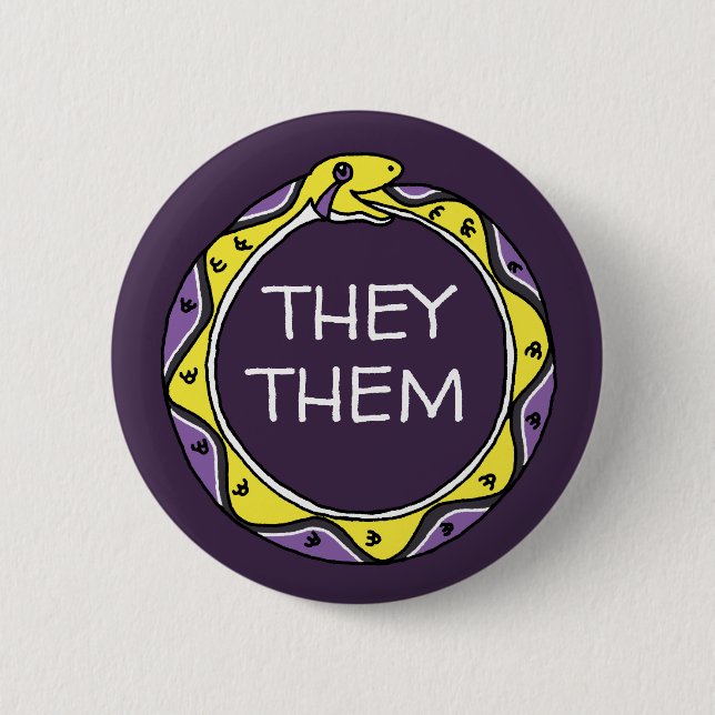 Personalized Pronouns Nonbinary Ouroboros Snake Button (Front)