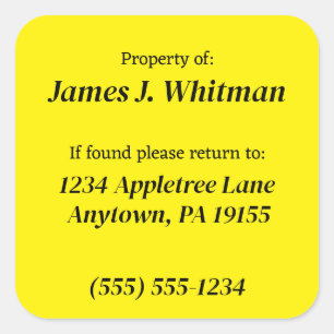 Personalized Property of Custom Information Square Sticker