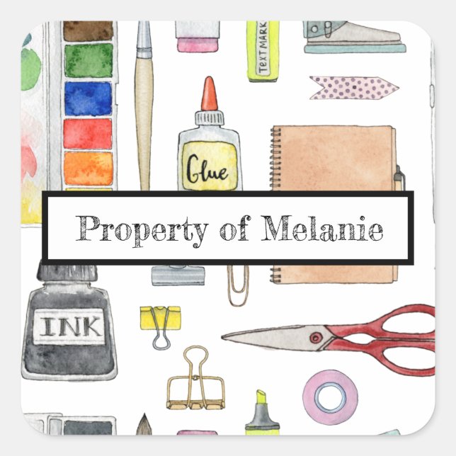 Personalized property of glue ink paint craft square sticker (Front)