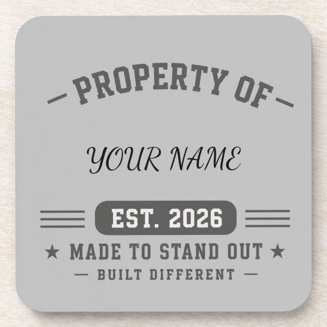 Personalized Property Of Name – Varsity Style Cust Beverage Coaster (Front)