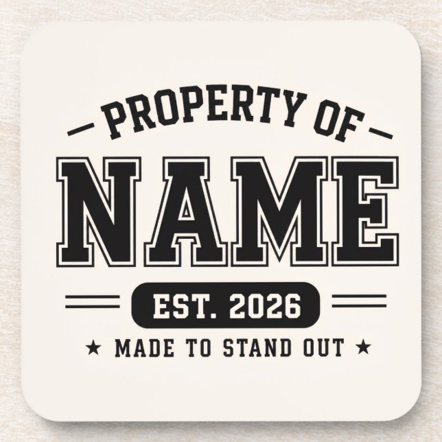 Personalized Property Of Name – Varsity Style Cust Beverage Coaster (Front)