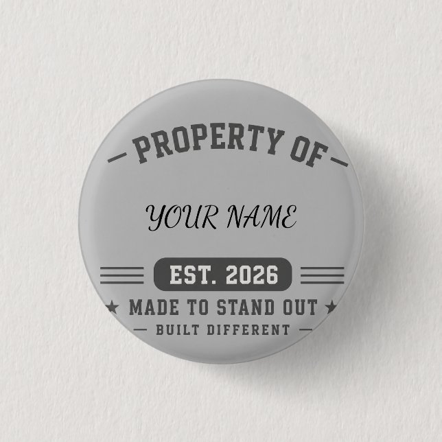 Personalized Property Of Name – Varsity Style Cust Button (Front)