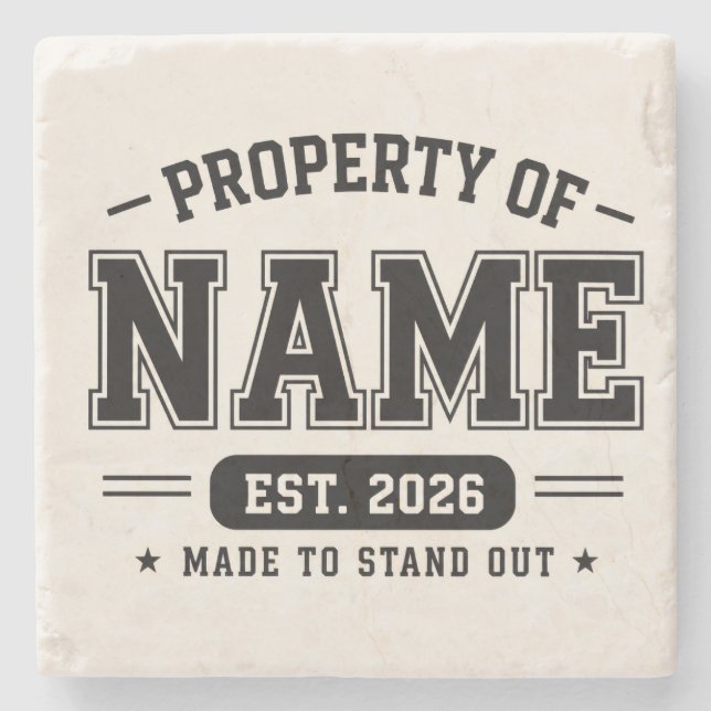 Personalized Property Of Name – Varsity Style Cust Stone Coaster (Front)