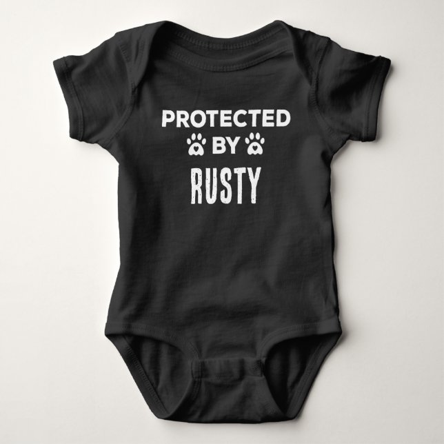 Personalized Protected By Dog Baby Bodysuit (Front)