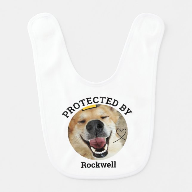 Personalized Protected By Dog Pet Photo  Baby Bib (Front)