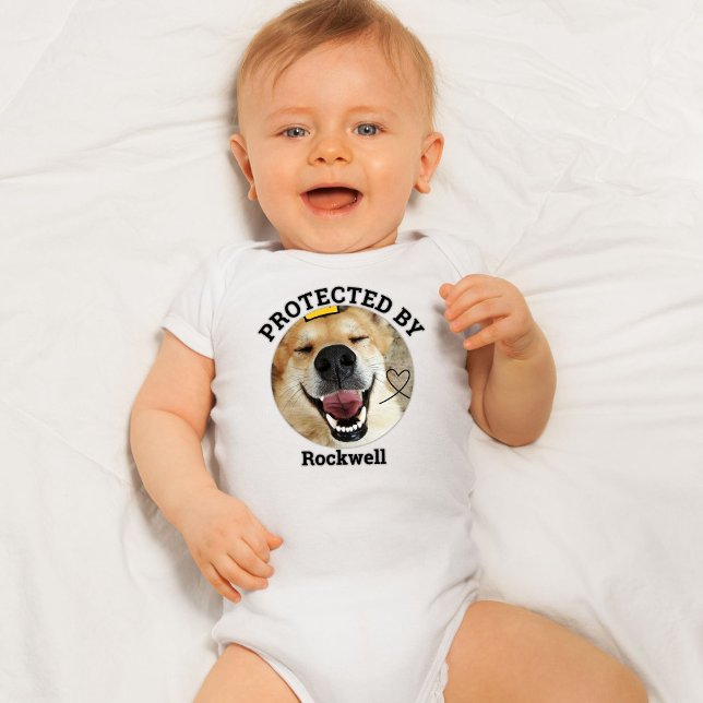 Personalized Protected By Dog Pet Photo  Baby Bodysuit (Creator Uploaded)