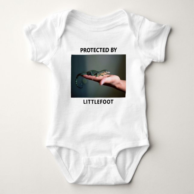 Personalized Protected By Lizard Pet Photo Funny Baby Bodysuit (Front)