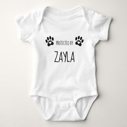 Personalized Protected By Pet Name Baby Bodysuit