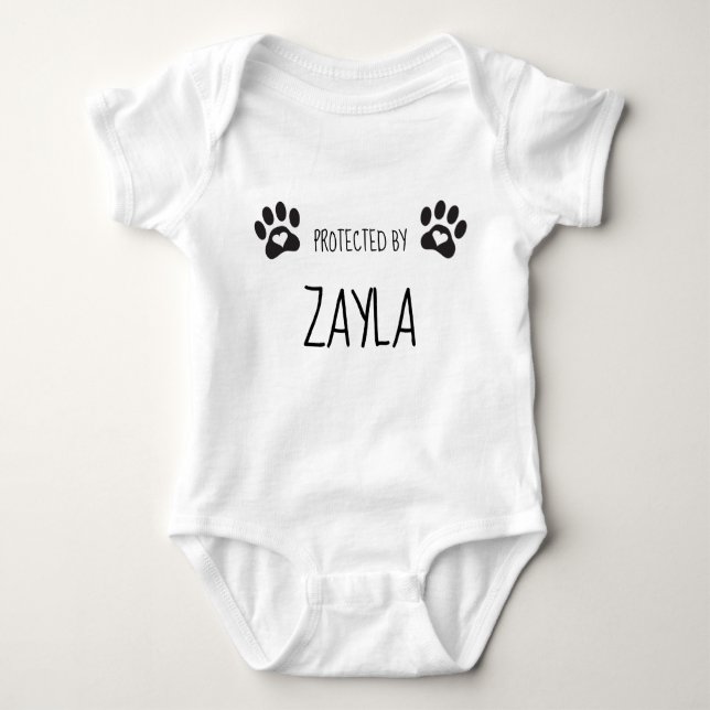 Personalized Protected By Pet Name Baby Bodysuit (Front)