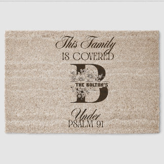 Personalized Protected by Psalm 91 Doormat. Fiber Doormat