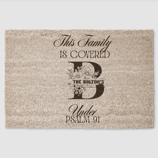 Personalized Protected by Psalm 91 Doormat. Fiber Doormat (Front)