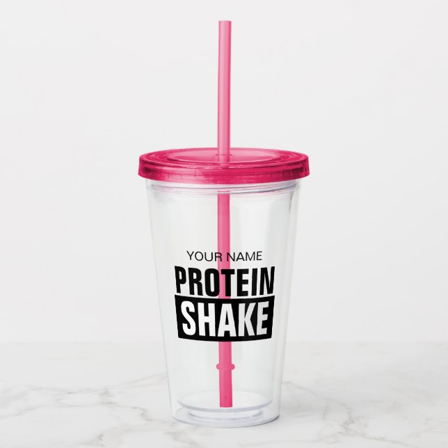 Personalized protein shake tumbler glass with lid (Front)