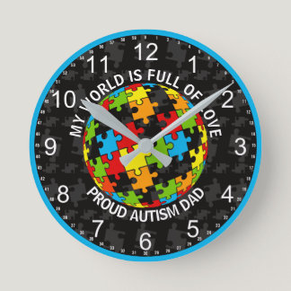 Personalized Proud Autism Dad/Mom World of Love Round Clock