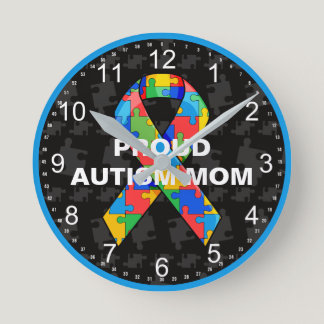 Personalized Proud Autism Mom/Dad Puzzle Ribbon Round Clock