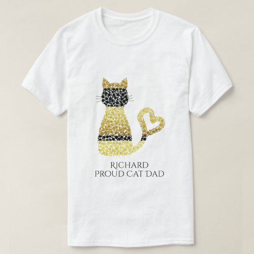 Personalized Proud Cat Dad Black Gold Cat T_Shirt