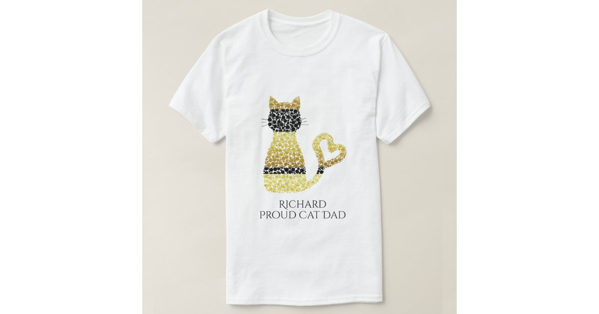 Personalized Proud Cat Dad Black Gold Cat T Shirt Zazzle Com