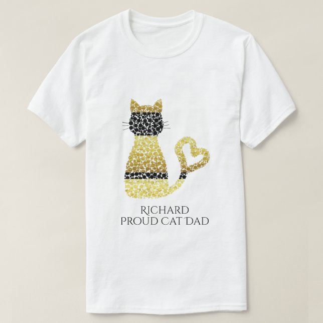 Personalized Proud Cat Dad Black Gold Cat T-Shirt (Design Front)
