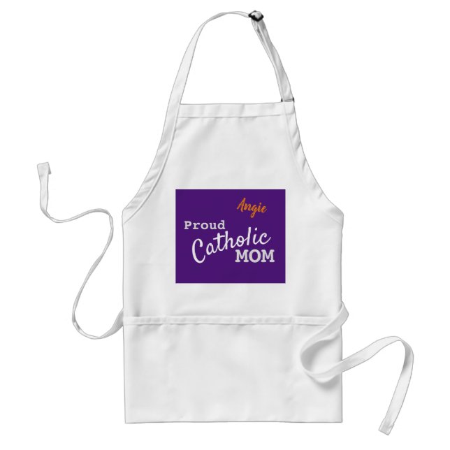 Personalized Proud Catholic Mom Adult Apron (Front)