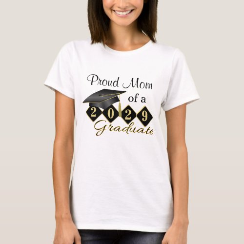 Personalized Proud Mom Graduation Black  Gold T_Shirt