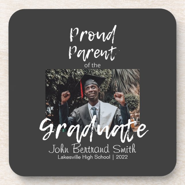 Personalized Proud Parent of Graduate Student Beverage Coaster (Front)