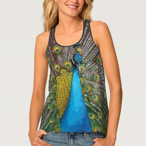 Personalized Proud Peacock Front and Back Print Tank Top