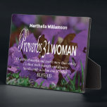Personalized PROVERBS 31 WOMAN Inspirational Plaque<br><div class="desc">Inspirational Christian Scripture DESKTOP PLAQUE showing vibrant bougainvillea image with the Bible extract based on PROVERBS 31. There is a placeholder name at the top which is CUSTOMIZABLE, so you can replace with a name of your choice. Part of the INSPIRATIONAL PRINTS Collection by Berean Designs. An ideal gift for...</div>