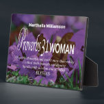 Personalized PROVERBS 31 WOMAN Inspirational Plaque<br><div class="desc">Inspirational Christian Scripture DESKTOP PLAQUE showing vibrant bougainvillea image with the Bible extract based on PROVERBS 31. There is a placeholder name at the top which is CUSTOMIZABLE, so you can replace with a name of your choice. Part of the INSPIRATIONAL PRINTS Collection by Berean Designs. An ideal gift for...</div>