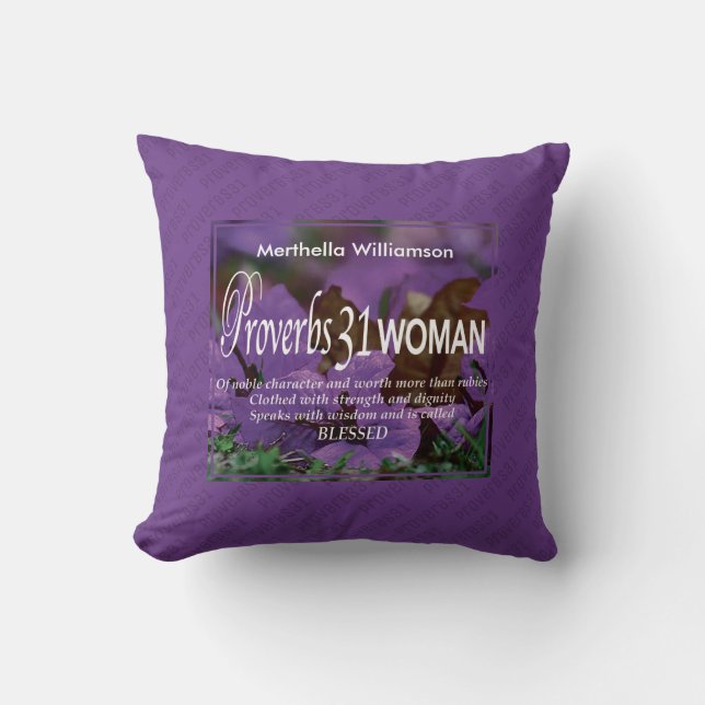 Personalized Proverbs 31 Woman Throw Pillow (Front)