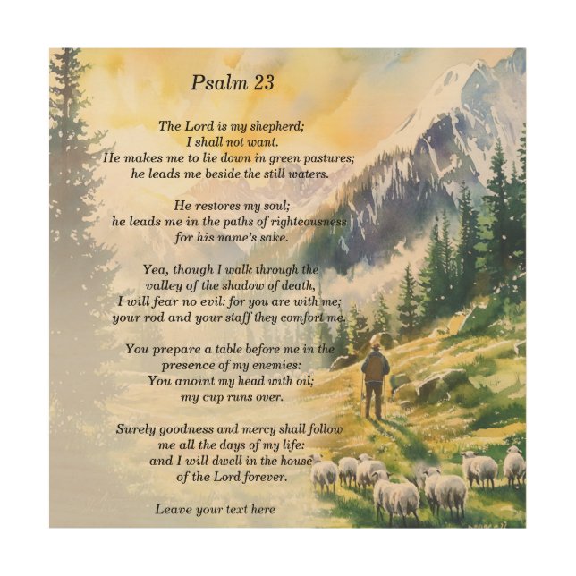 Personalized Psalm 23 With Shepherd Imagery Wood Wall Art (Front)