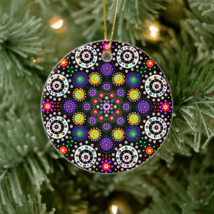 Personalized Psychedelic Dot Mandala Christmas Ceramic Ornament
