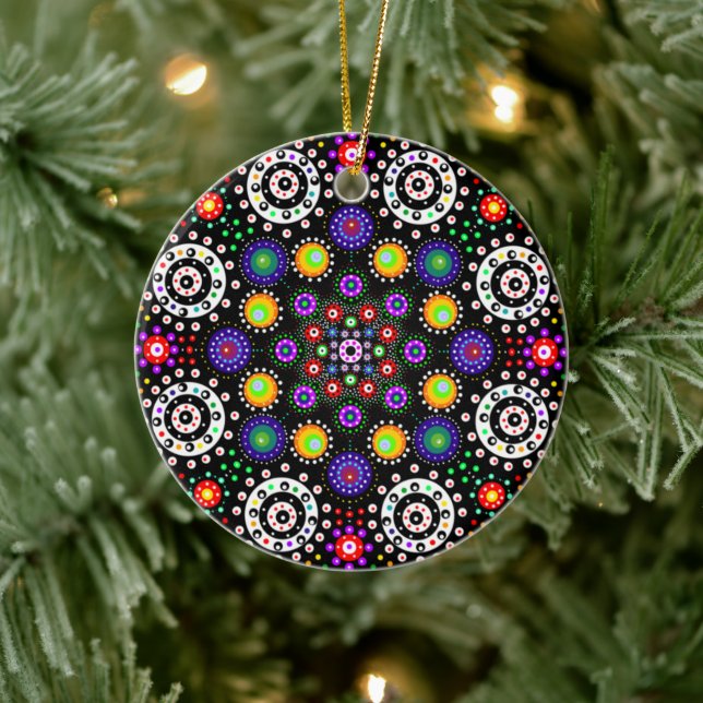 Personalized Psychedelic Dot Mandala Christmas    Ceramic Ornament (Tree)