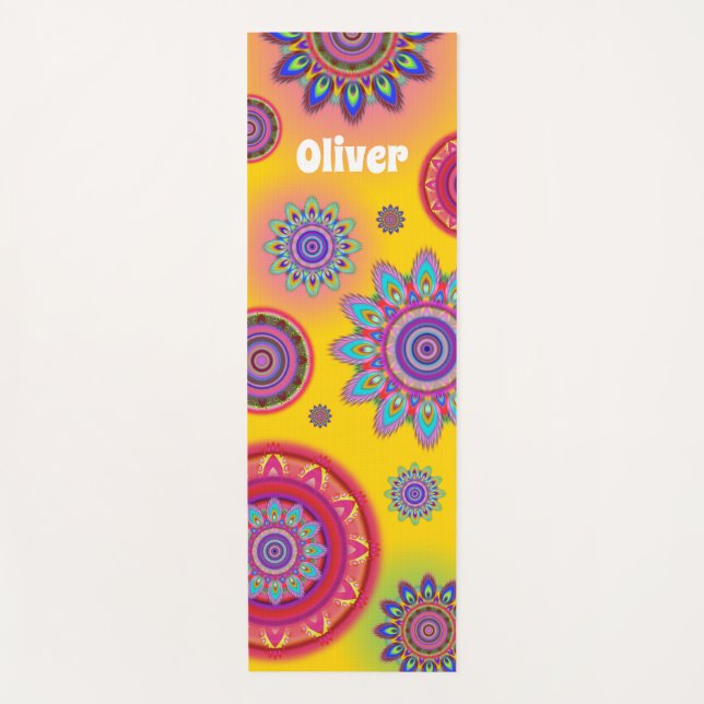 Personalized psychedelic hippy mandala yoga mat (Front)