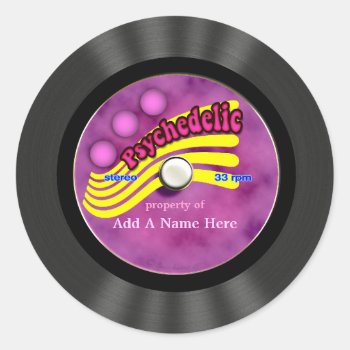 Personalized Psychedelic Vinyl Record Classic Round Sticker by Specialeetees at Zazzle