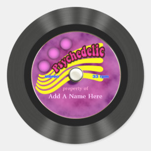 Personalized Psychedelic Vinyl Record Classic Round Sticker