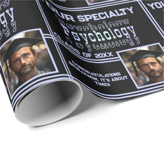 Personalized Psychology Name Graduation Year Photo Wrapping Paper (Roll Corner)