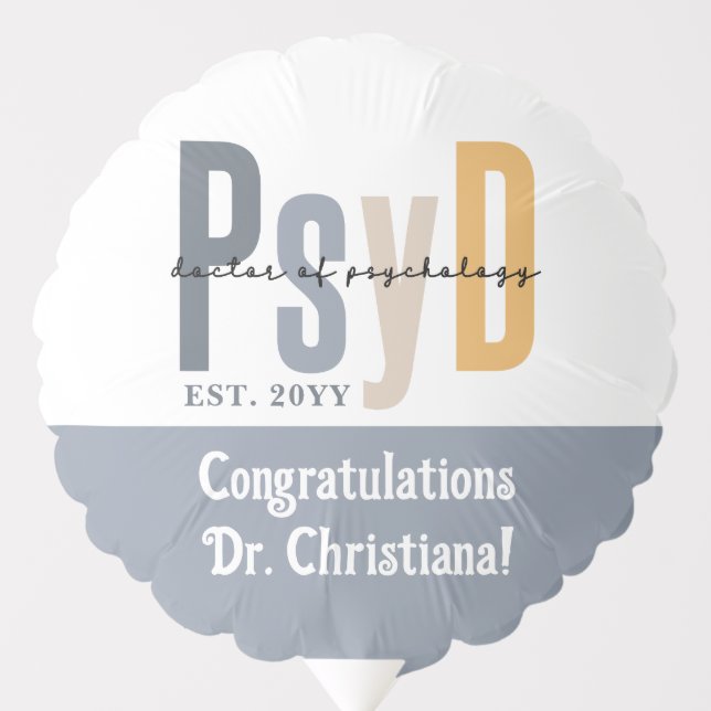 Personalized PsyD Doctor of Psychology Graduation Balloon (Front)