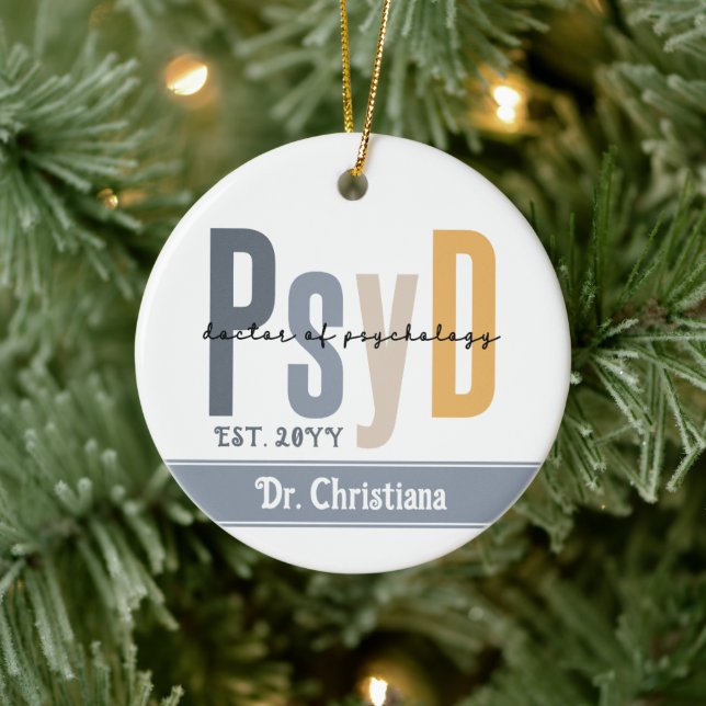 Personalized PsyD Doctor of Psychology Graduation Ceramic Ornament (Tree)