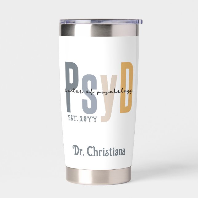 Personalized PsyD Doctor of Psychology Graduation Insulated Tumbler (Left)