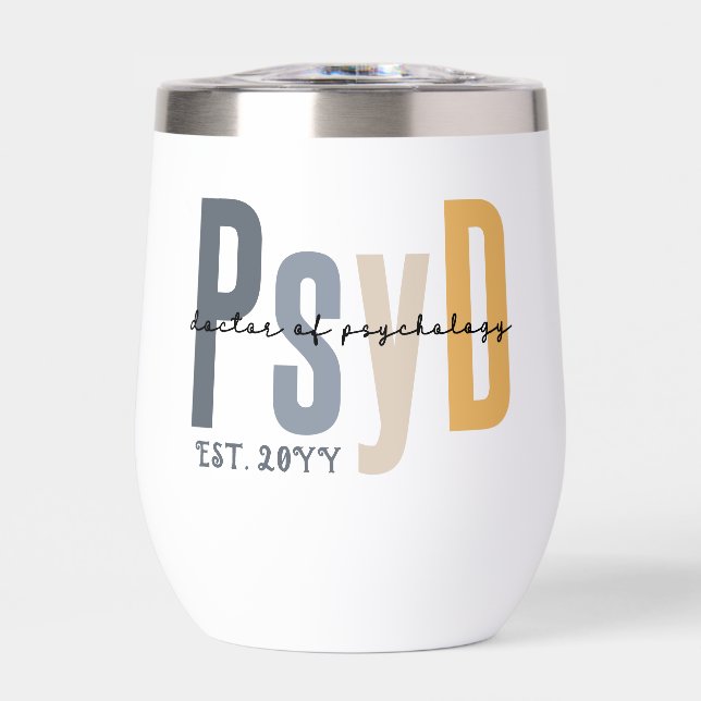 Personalized PsyD Doctor of Psychology Graduation Thermal Wine Tumbler (Front)