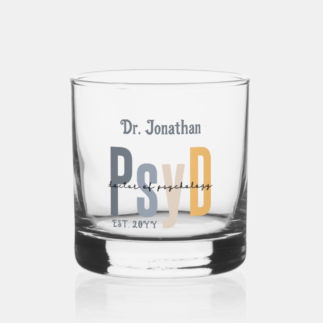 Personalized PsyD Doctor of Psychology Graduation Whiskey Glass (Front)